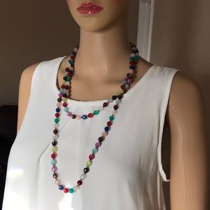 Multicolor Agate beads long necklace bracelet
